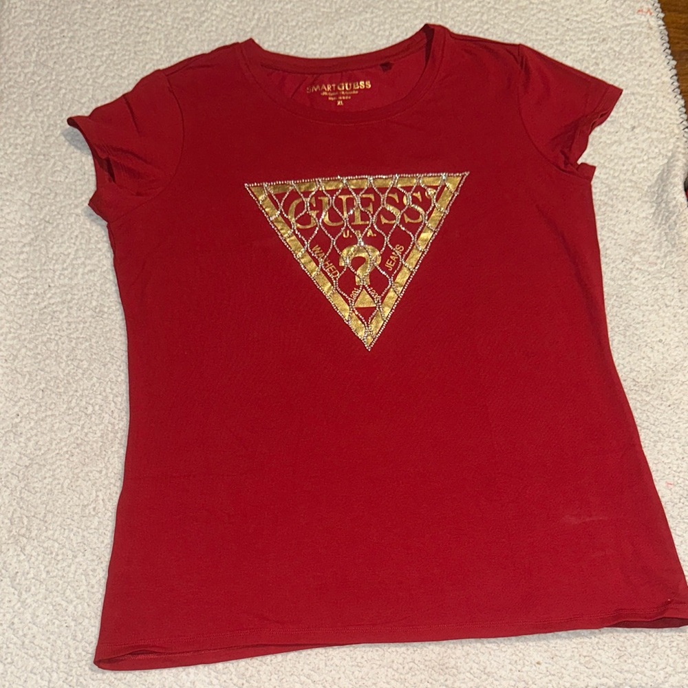 Guess Red Tee with Gold Emblem